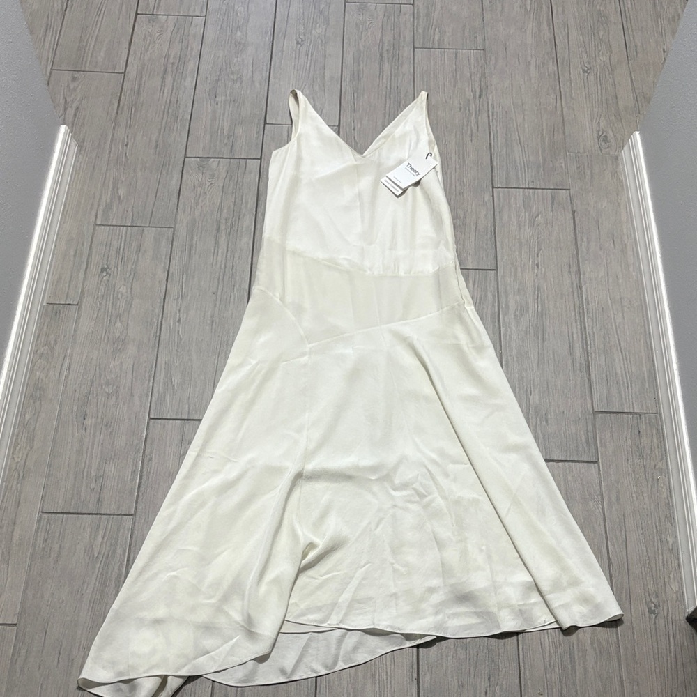 Theory Ivory Twill Sleeveless Asymmetric dress